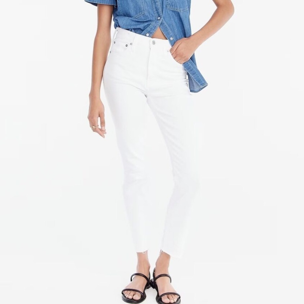 NWT J.Crew High Rise White Raw Hem Toothpick Jeans